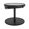 A 20-inch round commercial outdoor side table featuring a sleek Starlight Black powder-coated aluminum pedestal frame and weighted circular base, topped with an integrated solar panel surface.