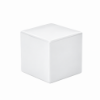 A 14-inch compact commercial outdoor side table featuring a smooth, glossy white fiberglass cube design.