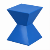 A 14-inch compact commercial outdoor side table featuring a smooth, glossy blue hourglass or double-pyramid diamond shape molded from fiberglass.