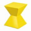 A 14-inch compact commercial outdoor side table featuring a smooth, glossy yellow hourglass or double-pyramid diamond shape molded from fiberglass.
