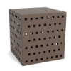 A 16-inch square commercial outdoor side table in a textured espresso finish featuring a perforated grid of small square cut-outs across its faces.