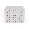 A 24-inch square commercial outdoor side table in a sky white finish featuring a laser-cut flower or petal geometric pattern on the side panels.