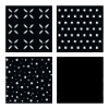 A four-panel graphic displaying the different available metal cut-out patterns: flower, square grid, bubble dots, and solid.