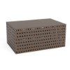 A rectangular commercial outdoor coffee table in Textured Espresso featuring a grid pattern of small square cut-outs along the body.
