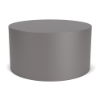 A round, cylindrical commercial outdoor coffee table in Titanium Gray with a clean, solid, unperforated smooth metal finish.