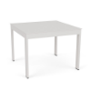 A square aluminum commercial outdoor side table in Sky White with a smooth, solid, unperforated flat table top.