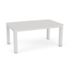 A rectangular aluminum commercial outdoor coffee table in Sky White with a smooth, solid, unperforated flat table top.