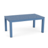 A rectangular aluminum commercial outdoor coffee table in Steel Blue featuring an asymmetrical bubble dot pattern cut out across the table top.