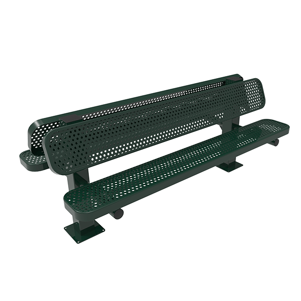 Surface Mount - Perforated Metal - RHINO 6 Ft. Thermoplastic Polyolefin Coated Metal Double Pedestal Bench with Back
