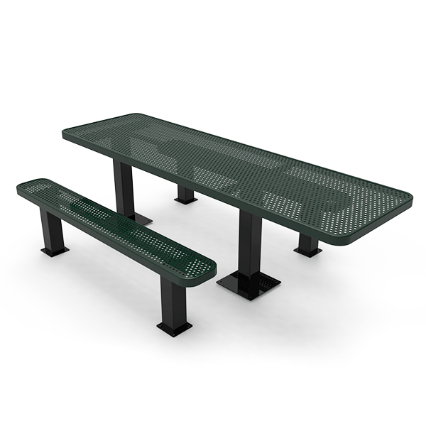 Surface Mount - Perforated Metal - RHINO 8 Ft. ADA Rectangular Thermoplastic Polyolefin Coated Pedestal Picnic Table with Independent Benches and Single End Access