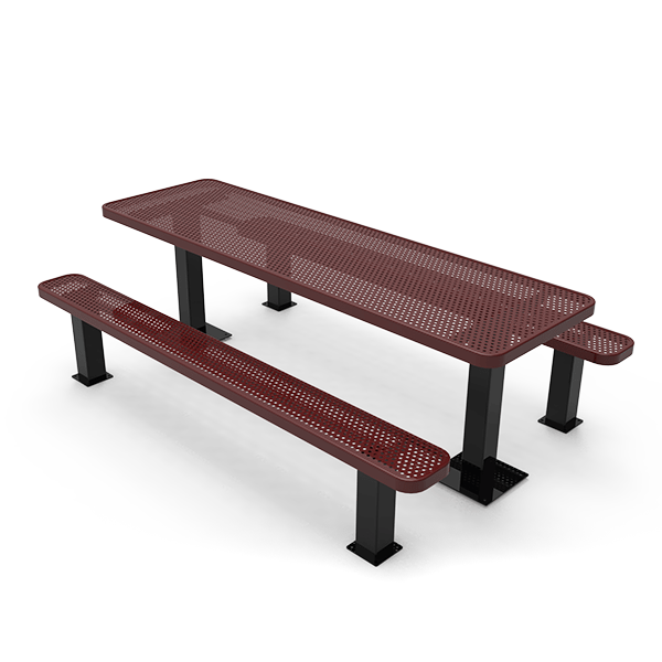 Surface Mount - Perforated Metal - RHINO 8 Ft. Rectangular Thermoplastic Polyolefin Coated Pedestal Picnic Table with Independent Benches