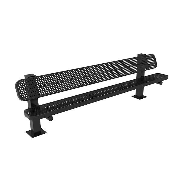 Surface Mount - Perforated Metal - RHINO 8 Ft. Thermoplastic Polyolefin Coated Metal Pedestal Bench with Back